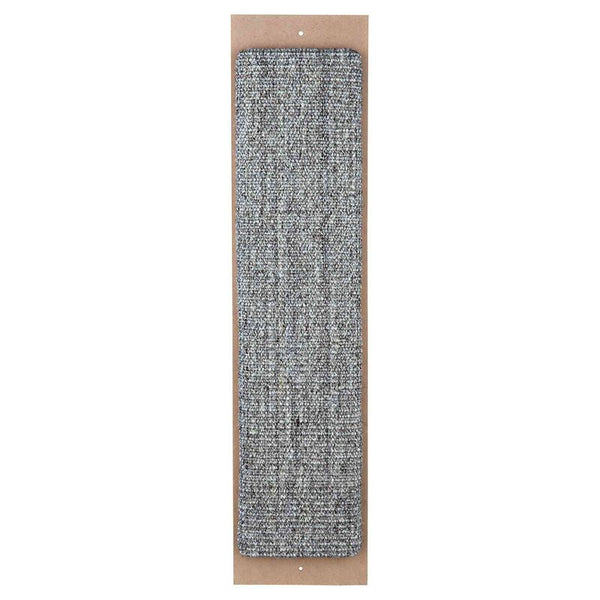 Scratching board made of wood with grey sisal cover, rectangular shape.