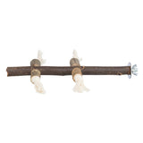 Wooden rod with two rope ends and metal attachment, suitable for cage mounting.