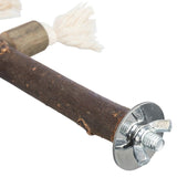Wooden rod with metal attachment and cotton rope, suitable for mounting or toy use.