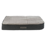 Vital Edition dog bed with grey fabric cover and soft beige plush lying surface. Rectangular shape with label on the side.