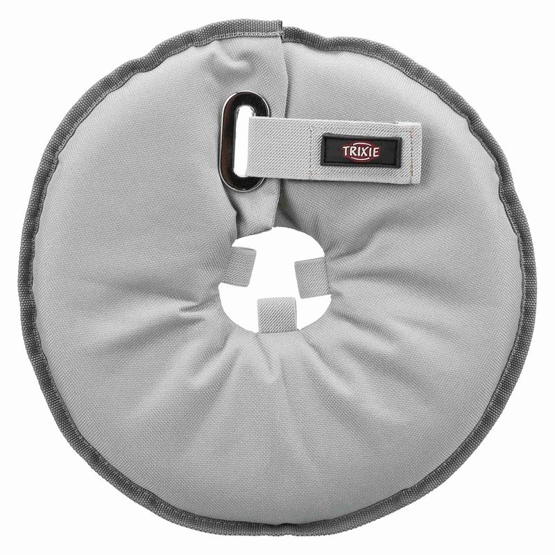 Grey protective collar with Trixie logo, padded and adjustable, suitable for supporting healing in pets.