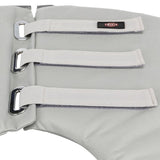 Grey Trixie product with three adjustable hook-and-loop fasteners and metal eyelets, suitable for secure hold.