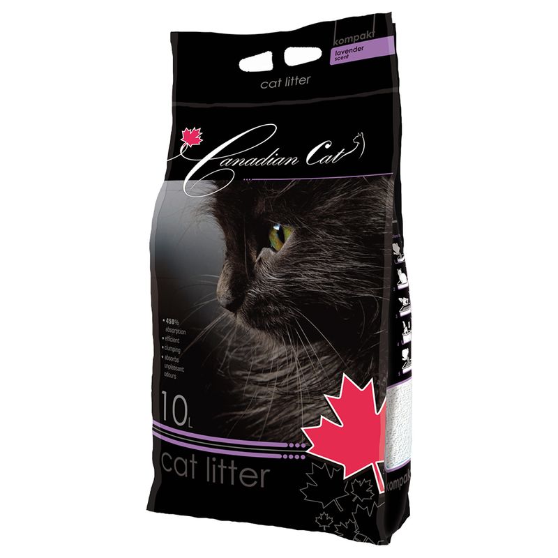 Canadian Cat cat litter, 10L, compact with lavender scent. +50% absorption, clumping, absorbs unpleasant odours.