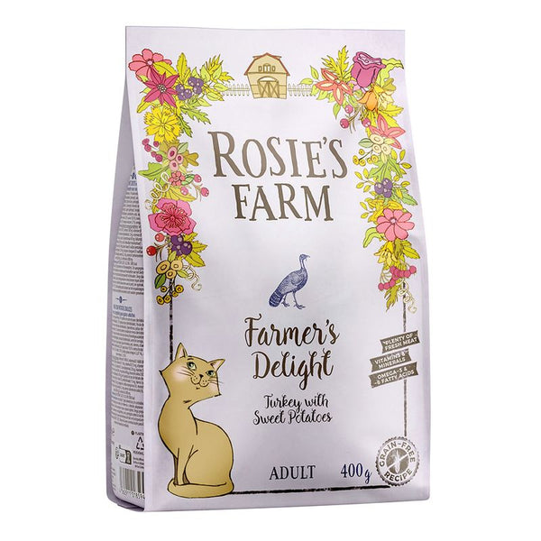 Rosie's Farm Farmer's Delight Adult cat food, turkey with sweet potatoes, 400g. Grain-free recipe, rich in fresh meat, vitamins, minerals and omega-3 fatty acids.