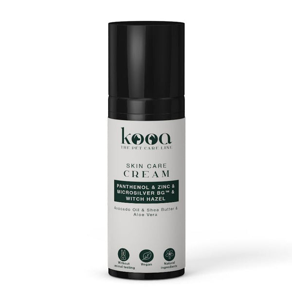 kooa Skin Care Cream with panthenol, zinc, Microsilver BG™, witch hazel, avocado oil, shea butter and aloe vera. Cruelty-free, vegan, natural ingredients.