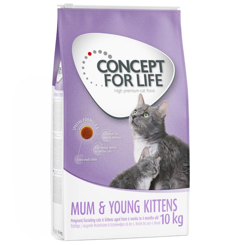 Concept for Life Mum & Young Kittens, high premium cat food for pregnant/lactating cats and kittens aged 6 weeks to 4 months, 10 kg. Contains colostrum, high energy, extra small kibbles.