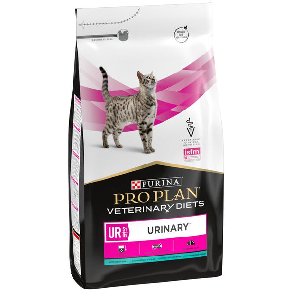 Purina Pro Plan Veterinary Diets UR Urinary cat food with ocean fish, recommended for urinary health. ISFM certified, Freshness Seal and recyclable packaging.