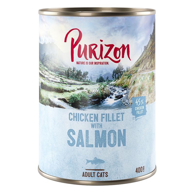 Purizon Chicken Fillet with Salmon, 45% chicken fillet, for adult cats, 400g can.