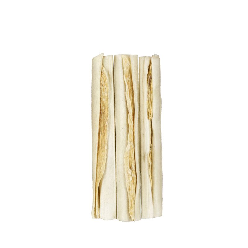 Four white chew sticks with a visible filling, arranged side by side on a plain background.