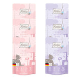 MjAMjAM Kitten wet food. Varieties: juicy chicken with salmon oil (pink) and exquisite veal with salmon oil (purple). Best quality, made in Germany, no animal testing.