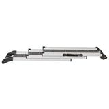 Extendable aluminium dog ramp with non-slip surface and side safety edges.