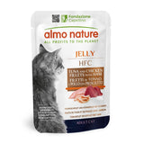 Almo Nature Jelly HFC tuna fillet and chicken fillet with ham. Ingredients originally fit for human consumption, now cat food. Adult Cat. Fondazione Capellino.