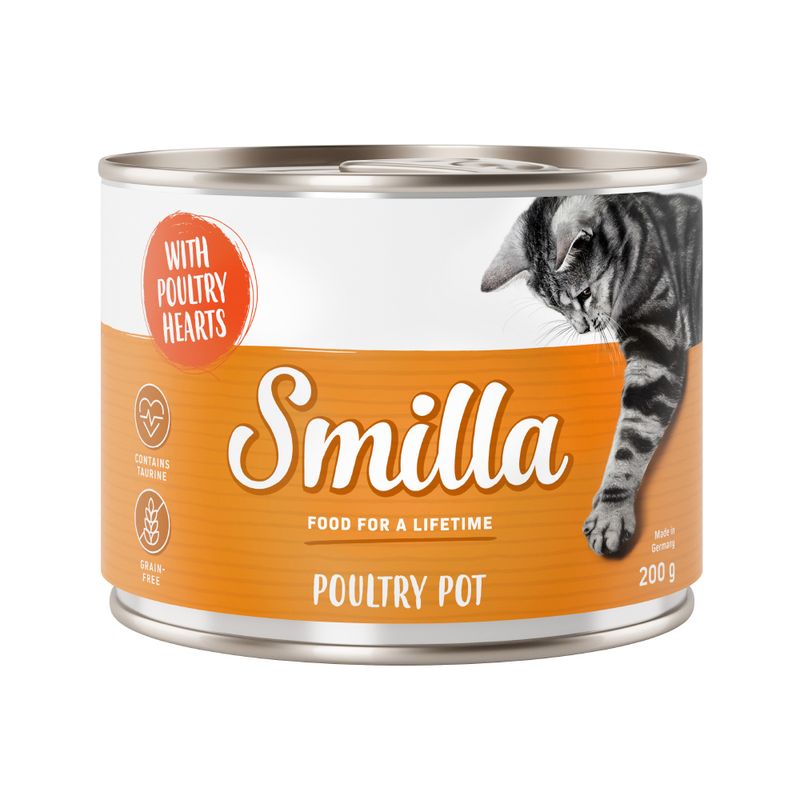 Smilla Poultry Pot cat food, contains taurine, grain-free, with poultry hearts, Made in Germany, 200g can.