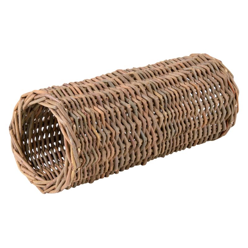 Braided tunnel made of natural willow, cylindrical shape, suitable for small animals. Visible without additional decoration or text.