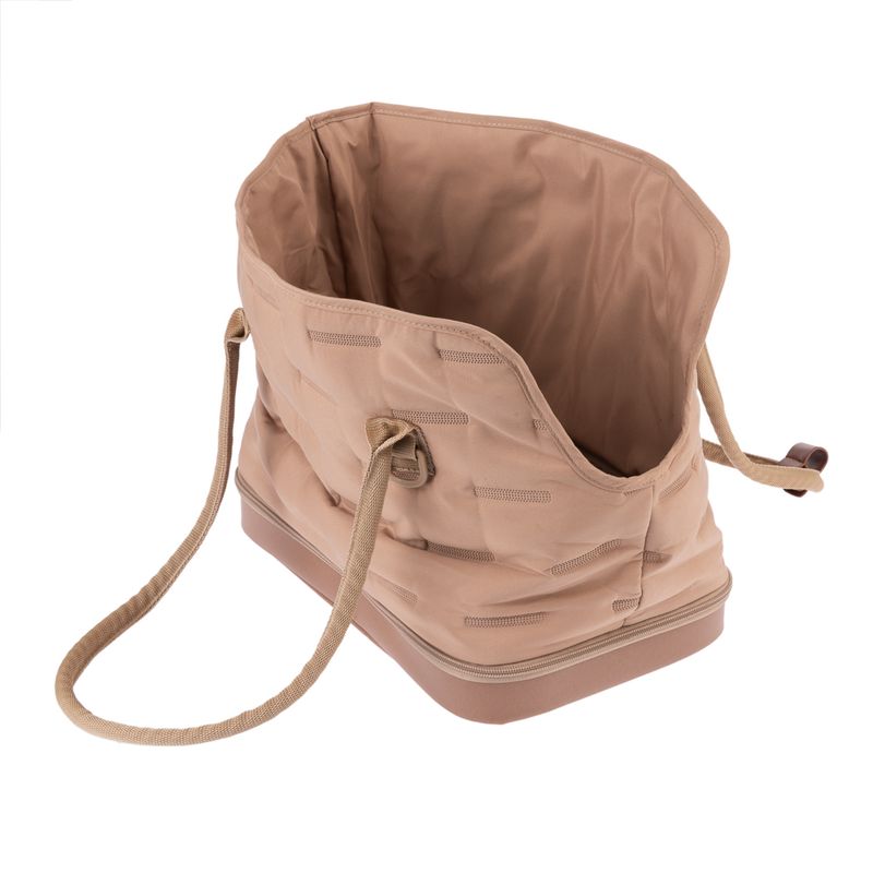 Beige transport bag with carrying handles, soft inner lining and sturdy base. Suitable for safe transport of items.