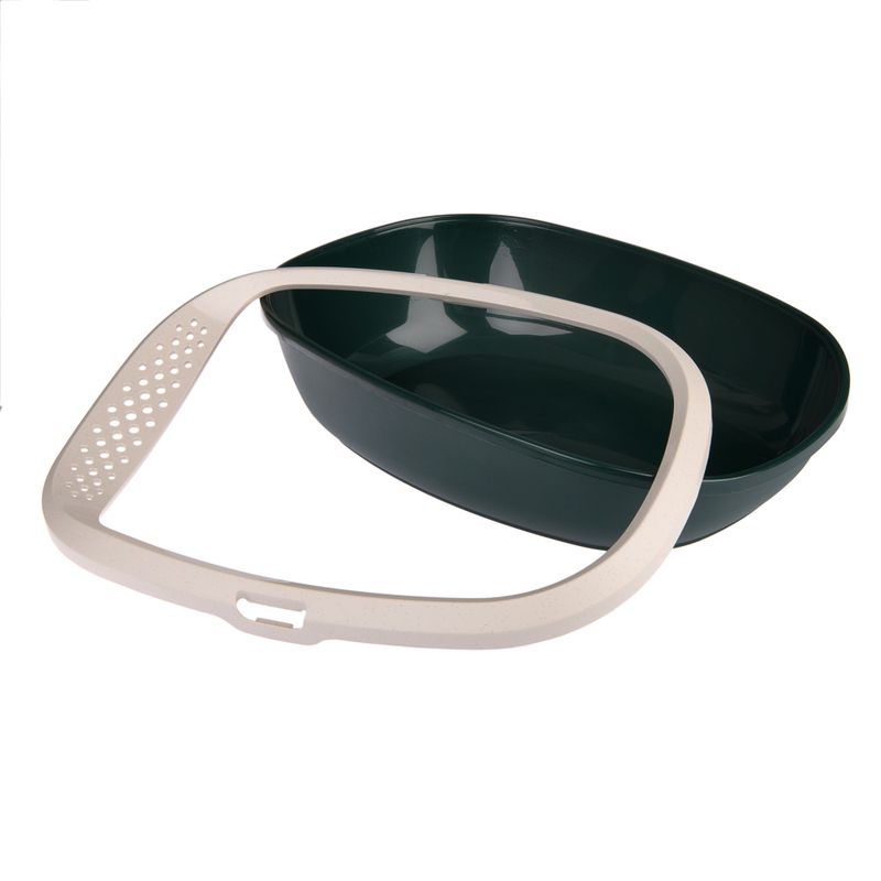 Green plastic tray with removable cream-coloured frame and ventilation holes.
