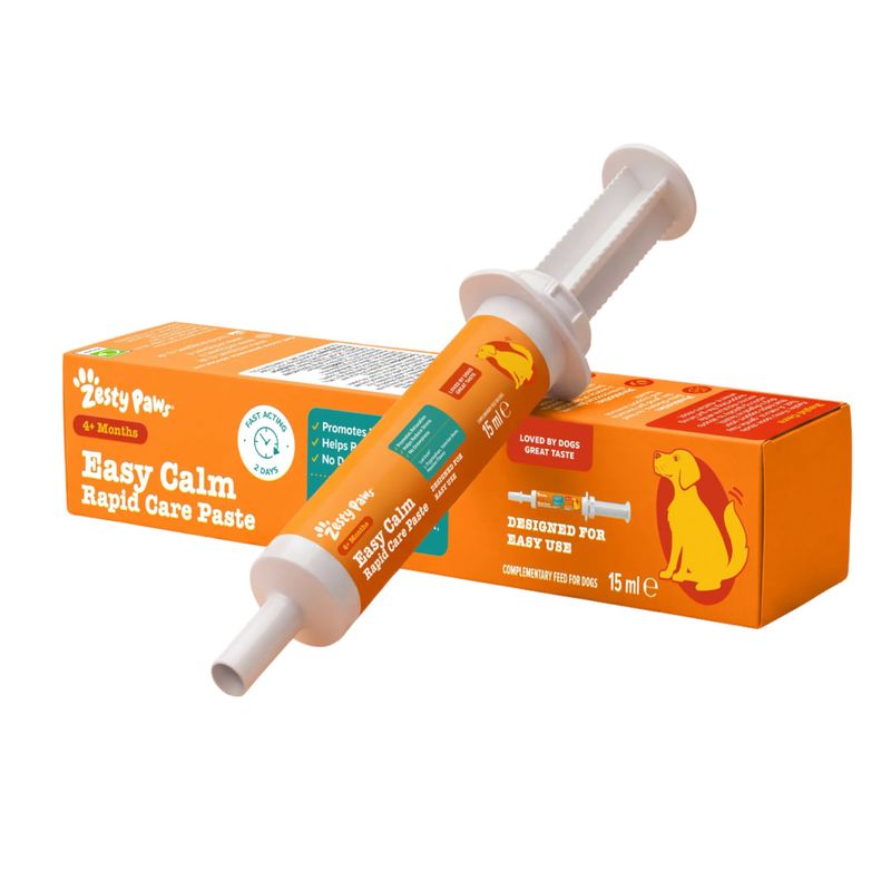 Zesty Paws Easy Calm Rapid Care Paste, 15 ml, from 4+ months. Designed for easy use. Loved by dogs, great taste. Fast-acting in 2 days. Complementary feed for dogs.