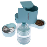 Plastic food and water dispenser with transparent water container, food bowl and sieve insert. Viewing window for checking fill level.