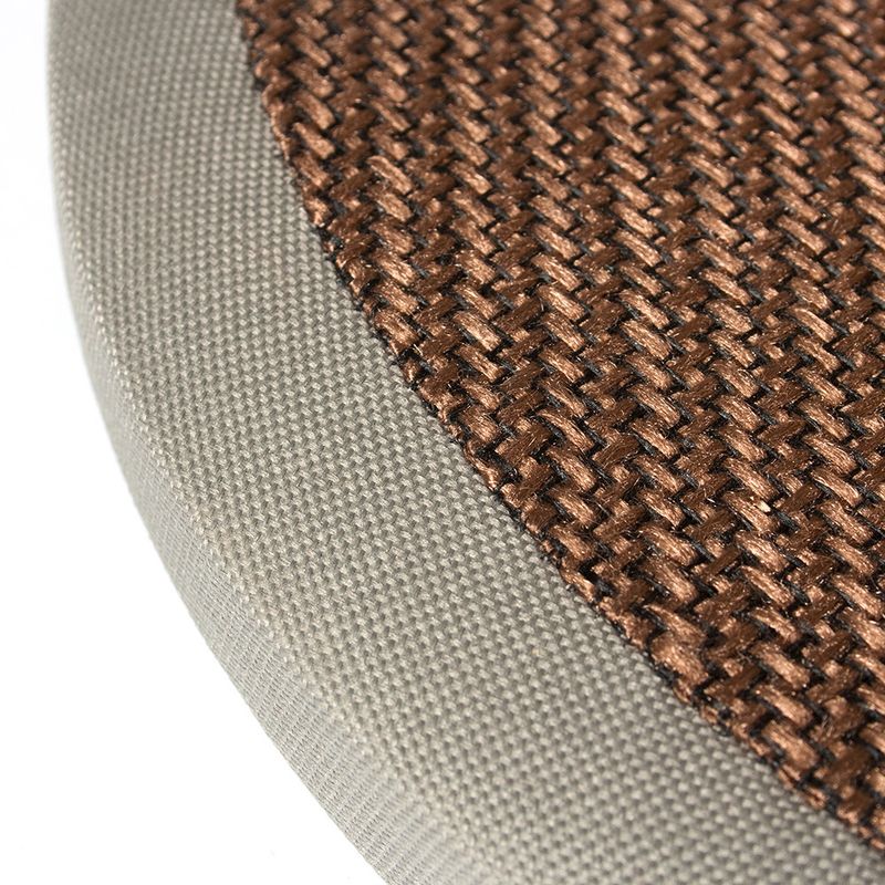 Close-up of a round product showing textured brown woven centre and beige fabric border, highlighting material details for durability and comfort.