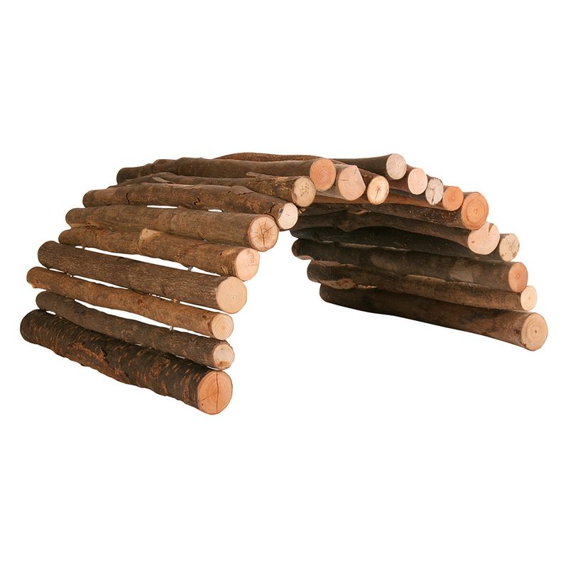 Flexible wooden bridge arch made from natural branches, suitable as a hideout or passage for small pets.