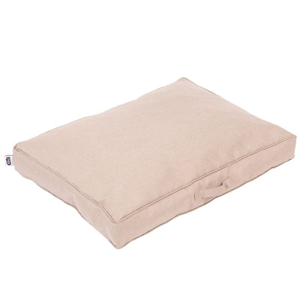 Beige rectangular cushion with side carry handle, suitable for pets. No other visible details or brand markings.