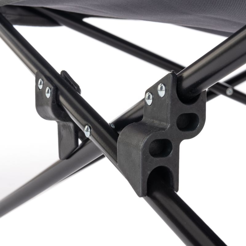 Close-up view of a sturdy metal frame with plastic connectors and screws, suitable for robust constructions.
