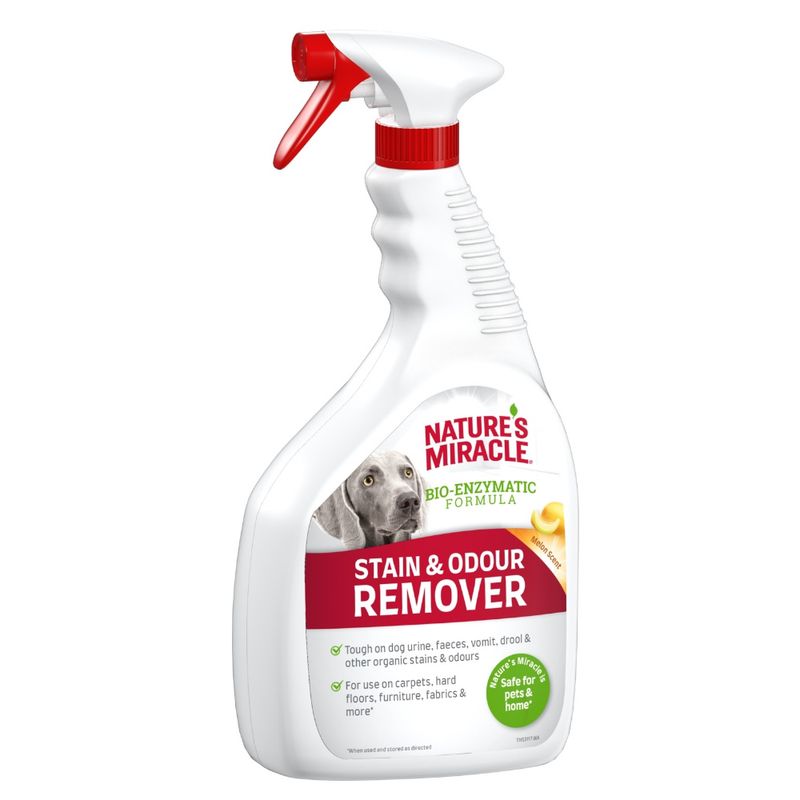 Nature's Miracle Bio-Enzymatic Formula Stain & Odour Remover. Removes stains and odours, safe for pets and home. Suitable for carpets, floors, furniture and fabrics.