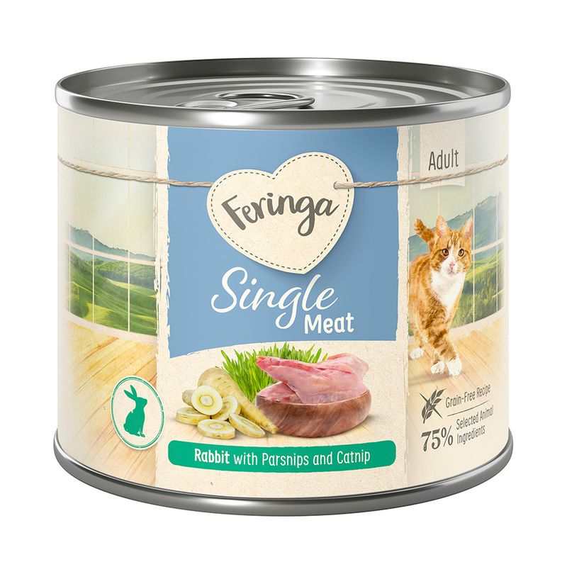Feringa Single Meat Adult. Rabbit with parsnips and catnip, grain-free recipe, 75% selected animal ingredients.