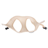 Beige harness made of breathable material with two openings and adjustable buckles.