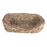 Oval basket made of woven natural material, brown and beige, suitable as accessory or decoration.