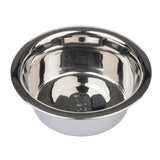 Round stainless steel bowl with shiny surface and embossed 'Trixie' lettering on the base.