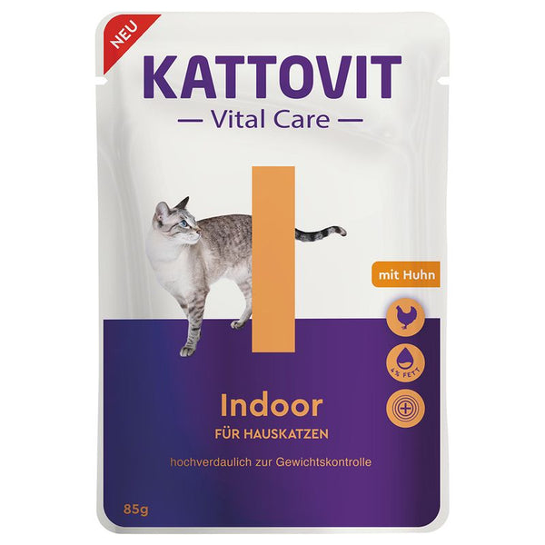 Kattovit Vital Care Indoor for house cats, with chicken, highly digestible for weight control, 85g, 4% fat.