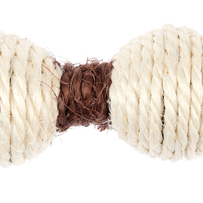 Toy made of natural rope with brown and white fibres, suitable for chewing and play activities.