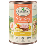 Lukullus Vitality Digestion Support Adult, chicken with carrot, potato and linseed oil. Grain-free, with chamomile, single meat. 400g can.