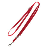 Red nylon dog lead with adjustable length and metal carabiner clip.