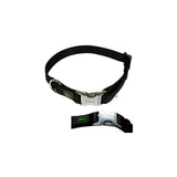 Black dog collar with metal clasp and green Hunter logo on fabric label.