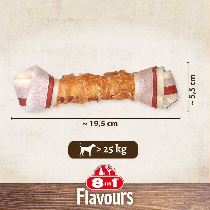 8in1 Flavours chew bone, length approx. 19.5 cm, width approx. 5.5 cm, suitable for dogs over 25 kg.