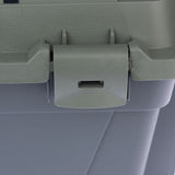 Close-up view of a grey plastic closure on a container.