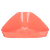 Red corner toilet made of plastic with raised rim and two mounting holes at the back.