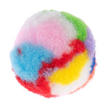 Colourful ball made of soft, fluffy material in blue, red, yellow, green, purple and white.