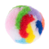 Colourful, fluffy ball with various colours such as green, red, blue, yellow, purple and white.