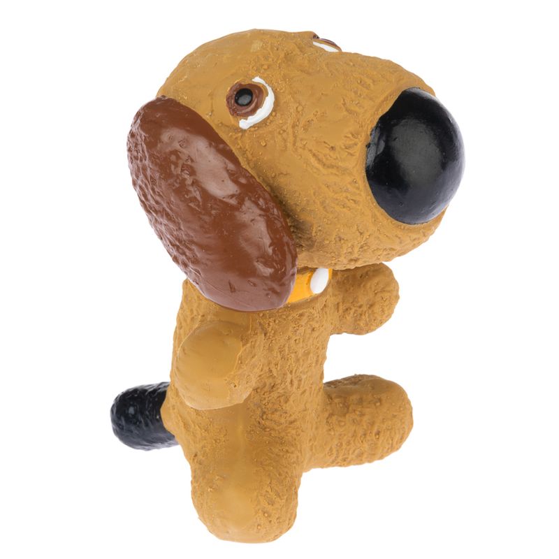 Dog toy made of rubber in the shape of a brown dog with black and brown details, suitable for interactive play.