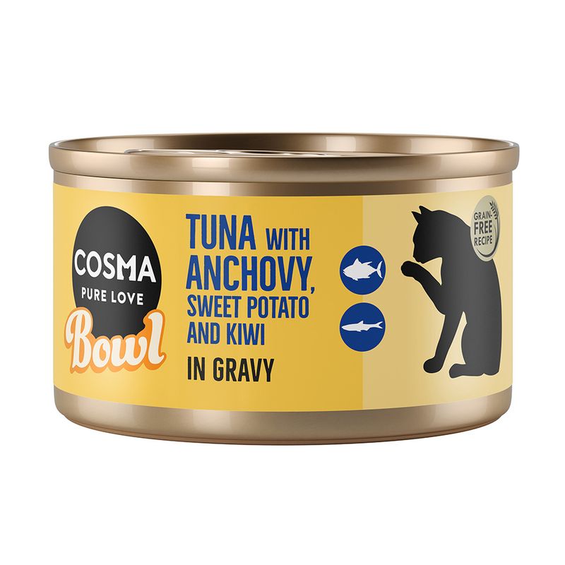 Cosma Pure Love Bowl. Tuna with anchovies, sweet potato and kiwi in sauce. Grain-free recipe.