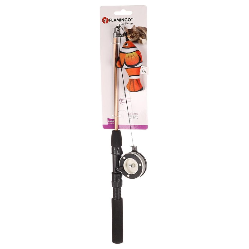 Flamingo cat dangler, rod toy with orange fish pendant, length: 75 cm.