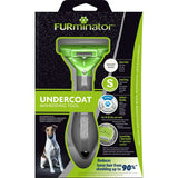 Undercoat deShedding tool for short hair, small size (4.5-9kg), use 10-20 minutes weekly, reduces loose hair shedding by up to 90%, features curved edge and fur ejector button.