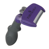 Grooming tool with a purple head labelled FURminator and a grey handle, featuring metal teeth and a button marked FUREjector for removing collected hair.