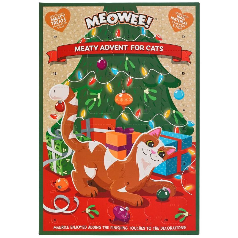 Meowee! Meaty Advent for Cats. Advent calendar with meaty treats, made from 100% natural chicken and fish.