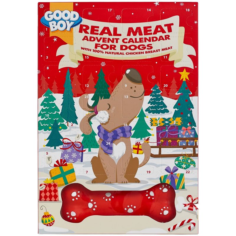 GOOD BOY Real Meat Advent Calendar for Dogs with 100% natural chicken breast meat, advent calendar with dog motif and numbered doors.