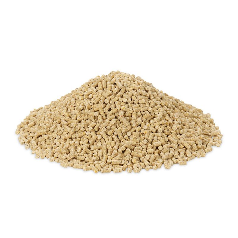 Pile of beige-coloured pellets, possibly pet food or bedding.