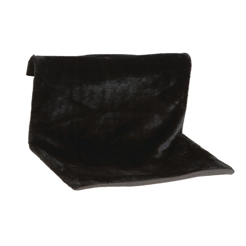 Black, soft plush material, rectangular and slightly folded, suitable for pet accessories or padding.